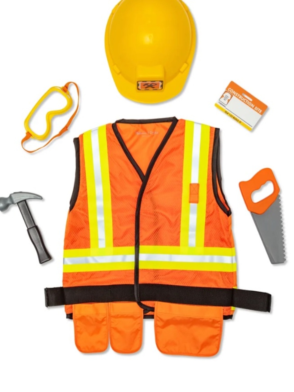 Melissa & Doug Orange Reflective Construction Vest Costume with Yellow Hard Hat
